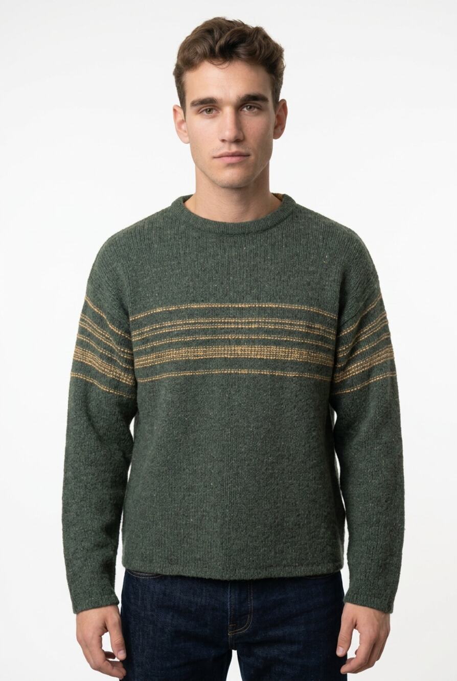 Irelands Eye Lambswool Silk Green Striped Sweater Men’s XL Irish Knit